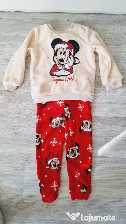 Pijama MINNIE MOUSE, maneca lunga, alb-rosie