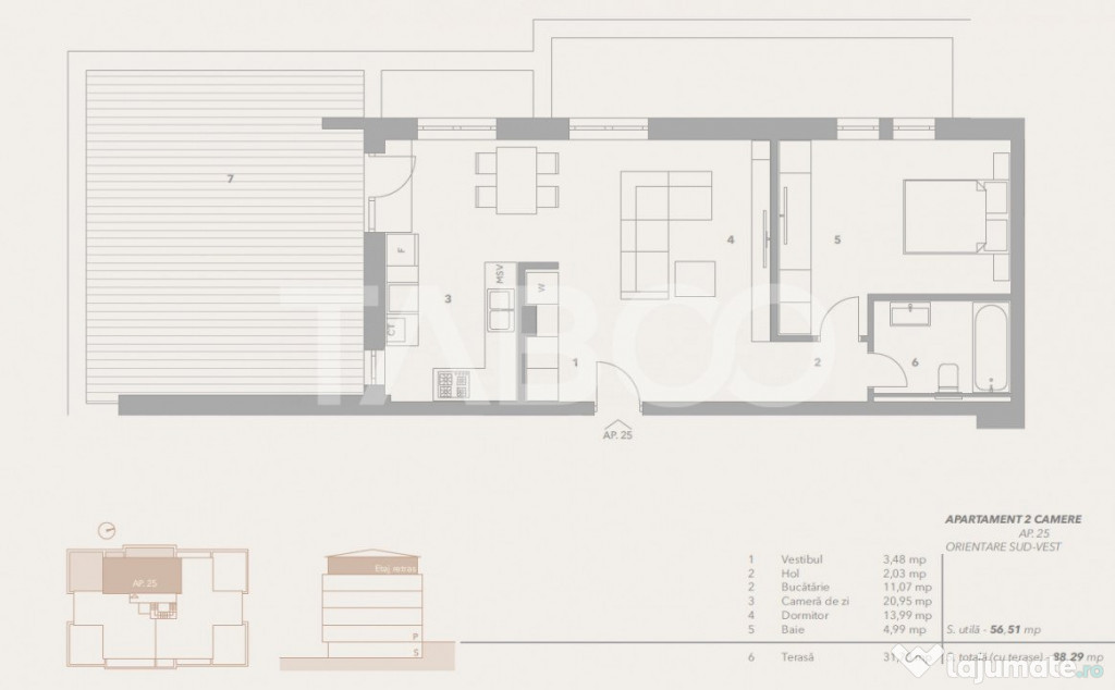 Penthouse de vanzare 57 mp utili terasa 32 mp zona Turnisor