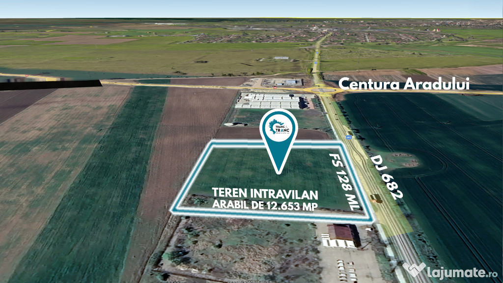 Teren intravilan de 1,26 ha cu FS de 128 ml, la 200 m de Centura