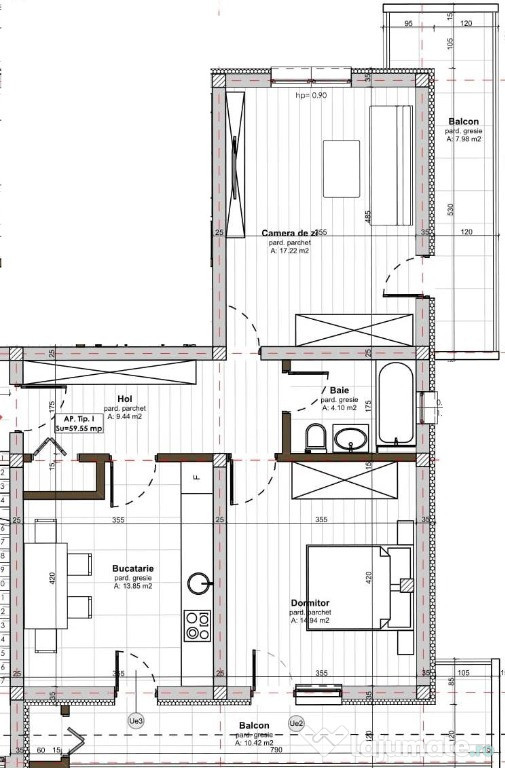 Apartament 2 camere decomandate 60 mp, etaj 1,2 balcoane 18 mp Apahida