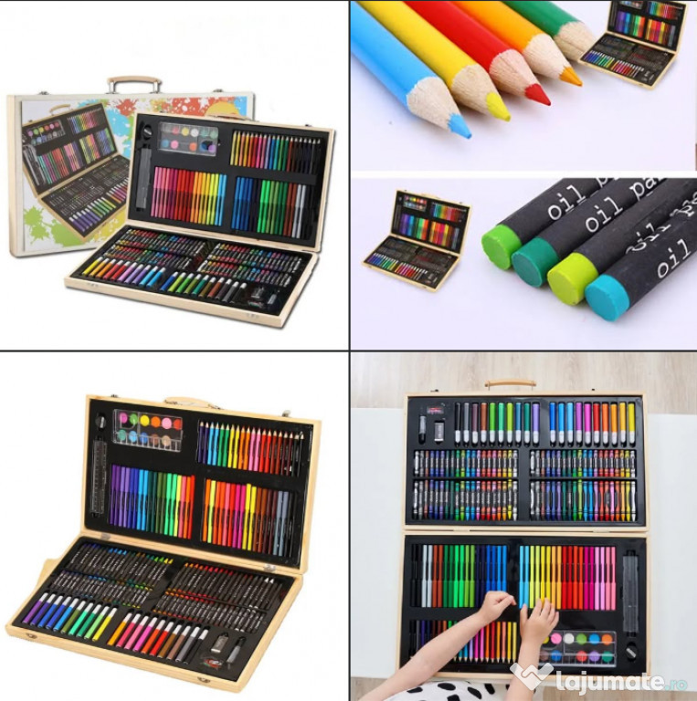 Set complet de culori 180 piese! Carioci, creioane colorate, acuarele