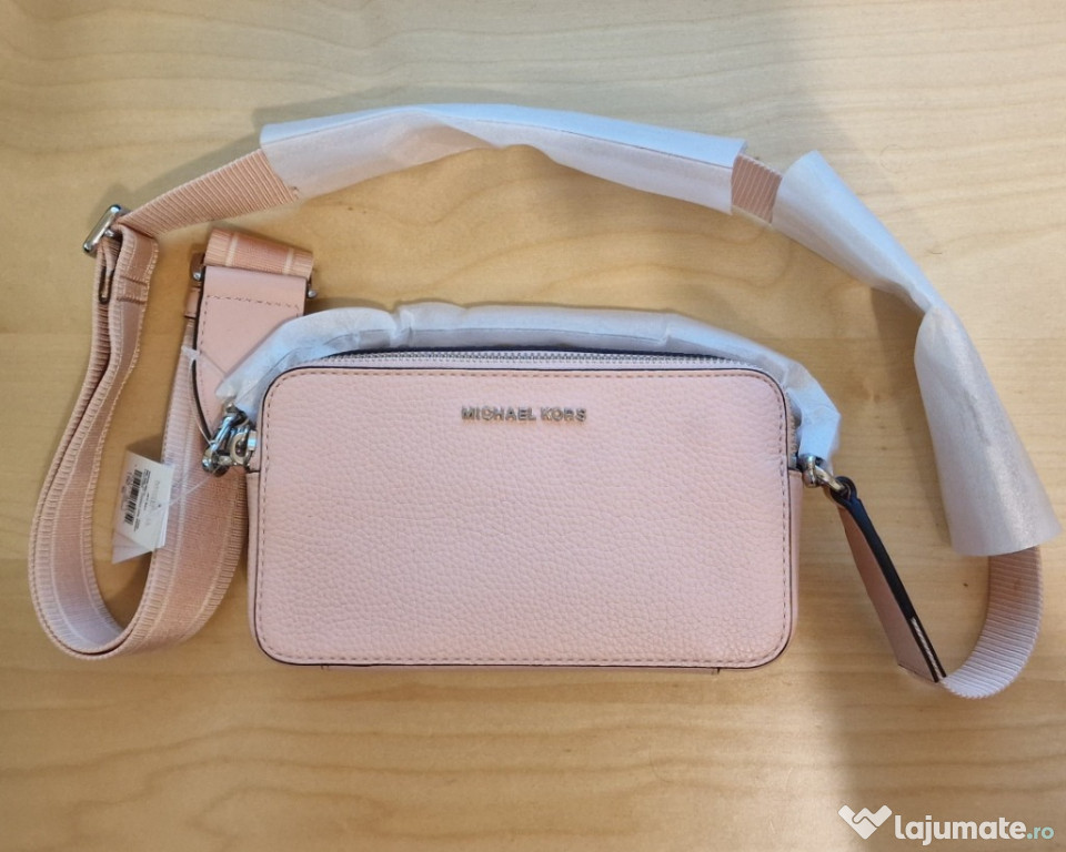 Geanta poseta gentuta MK Michael Kors piele texturata Jet Set roz NOUA
