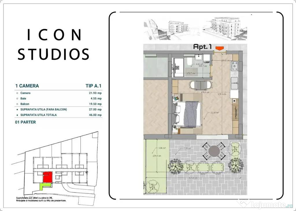 Garsonieră în ansamblul ICON Studios, predare 2025