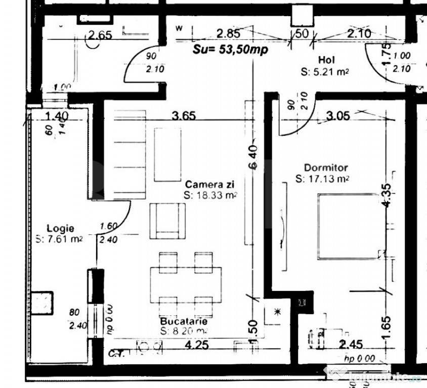 Apartament 2 camere, semidecomandat, 53mp utili, logie 7,61,