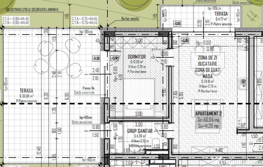 Apartament 2 camere, 41mp, terasa 34mp, bloc nou, zona Regal