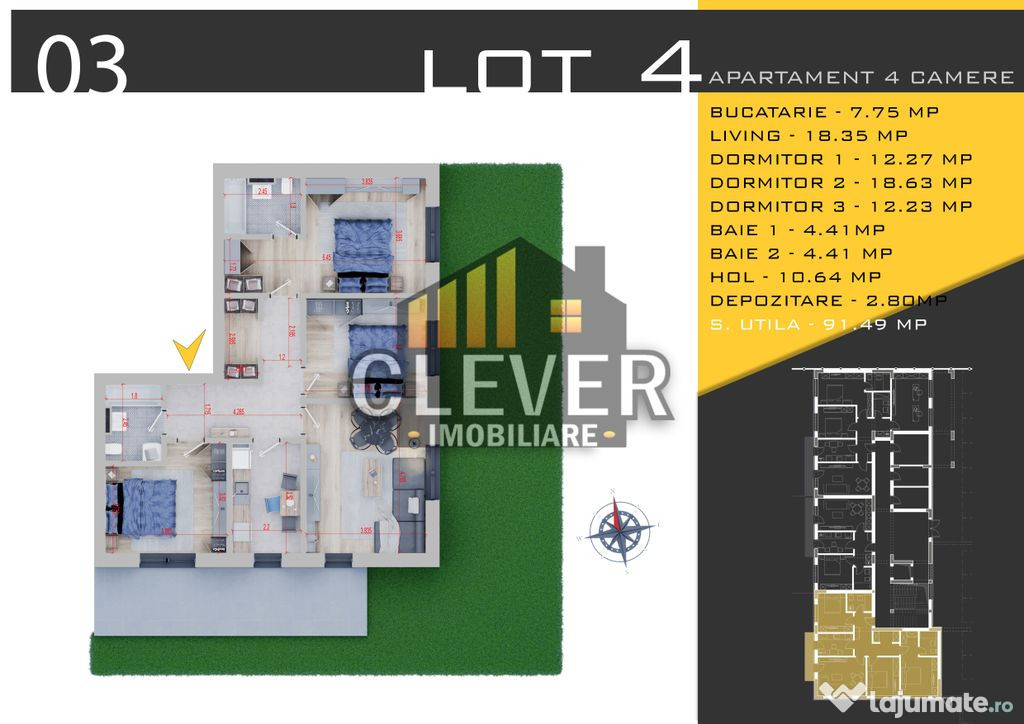 Apartament 4 Camere cu Gradina Proprie 123 mp Th. Pallady