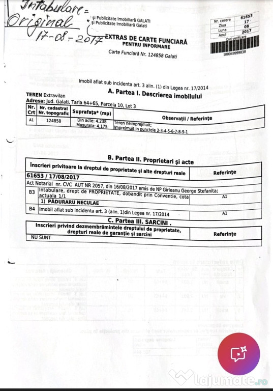 Propietar vand teren extravilan Galati