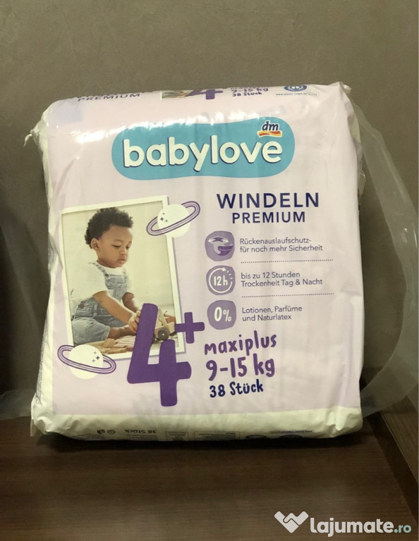 Scutece Babylove premium nr 4+, 9-15 kg, 38 buc