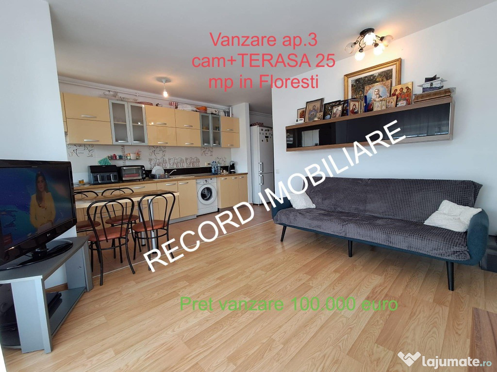Apartament 3 camere 55 mp+Terasa 25 mp str.Stejarului Floresti