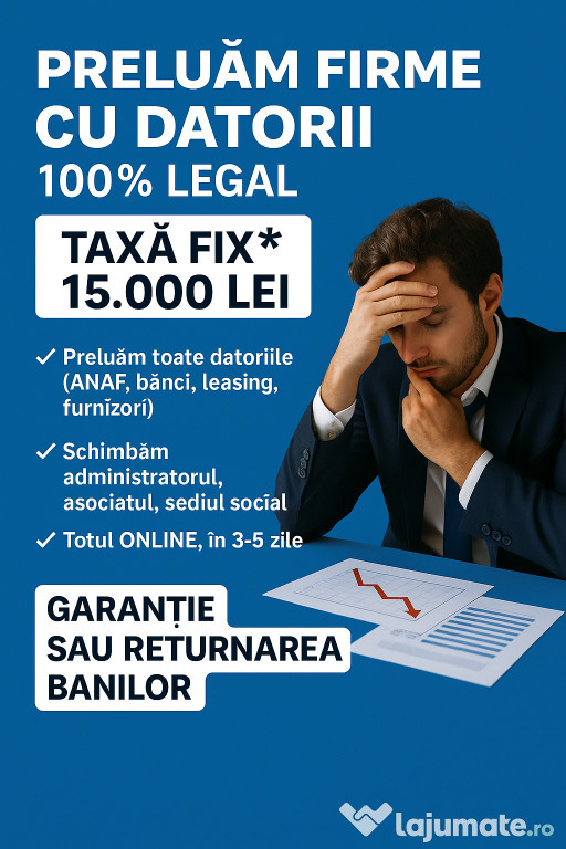 Preluare firma cu datorii taxa fixa garantare cesiune sau banii inapoi
