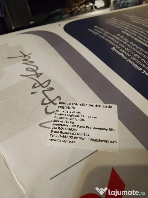 Vând banca de transfer NOUĂ, recomandata persoanelor cu nevoi speciale