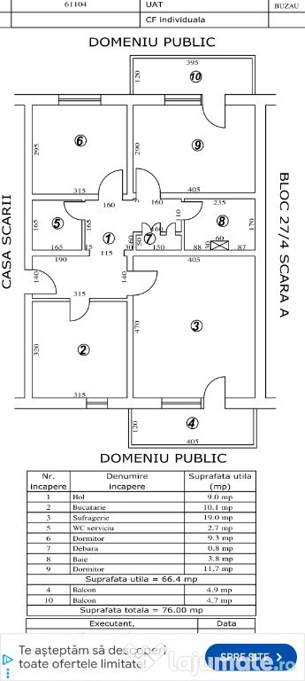 Vând apartament 3 camere