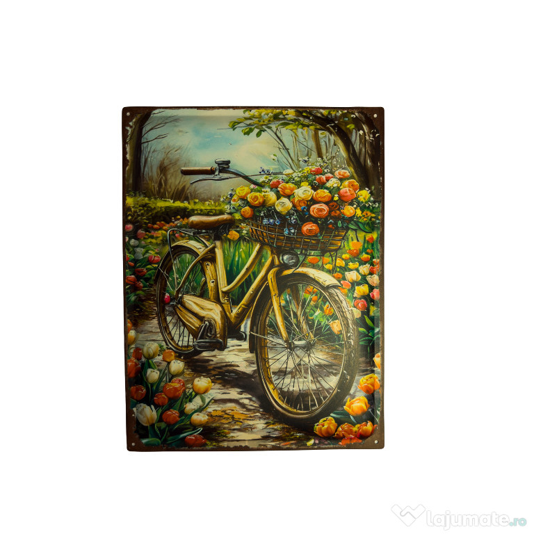 Vintage Bicycle with Flowers – Retro Metal Wall Art