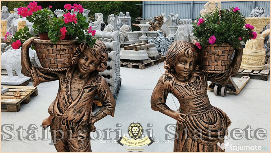 Statuete copii cu coșulețe, arămiu antichizat, model J3,J4.
