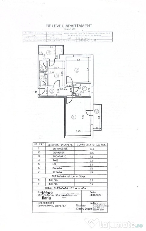 Apartament 2 camere decomandate, 60 mp, 2 balcoane – Strada Veterani