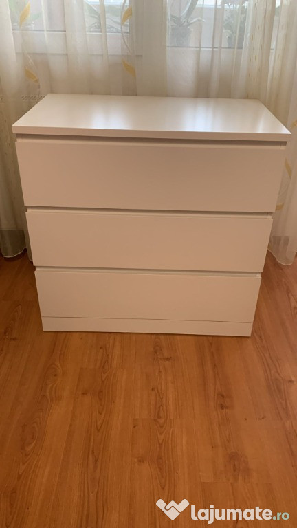 Comoda Ikea Malm 3 sertare, alb, 80x78x48 cm