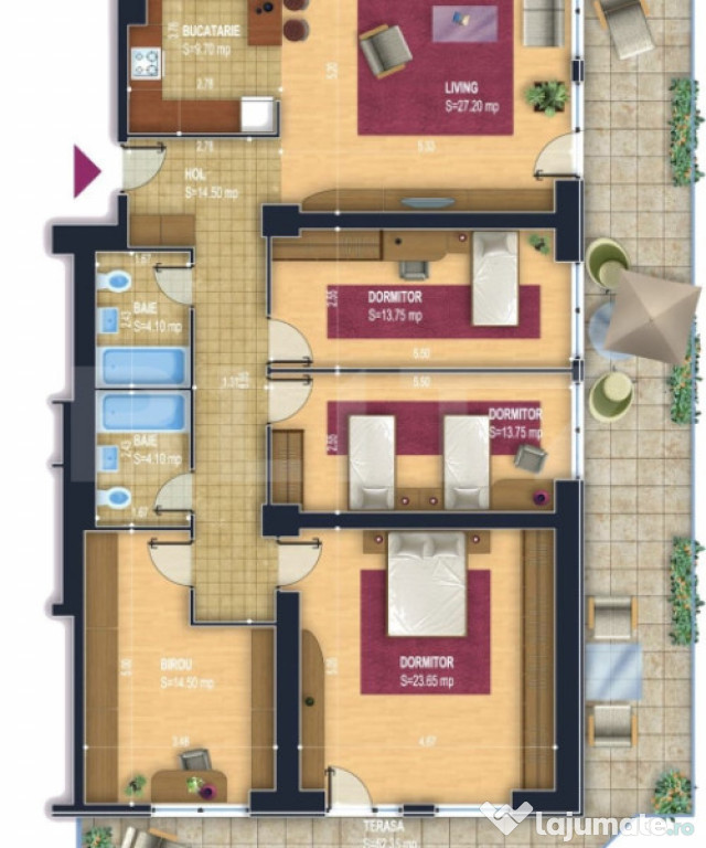 Apartament cu 5 camere, 3 băi, curte situat în vilă, zona