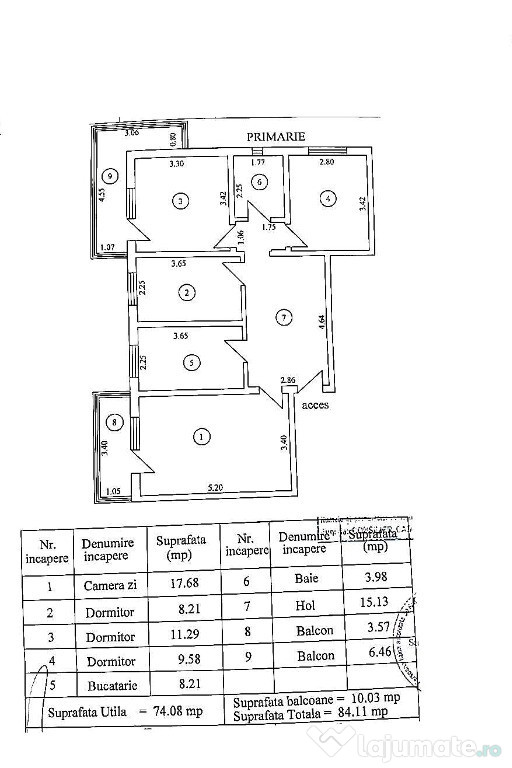 Apartament spațios cu 4 camere, 84 MP