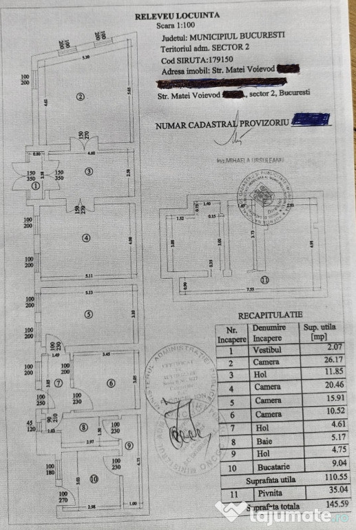 Vand 255 mp teren intravilan cu constructie, in sectorul 2