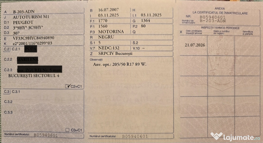 Peugeot 307 – 1.6 HDi 109 CP – 2007 – 169.000 km reali
