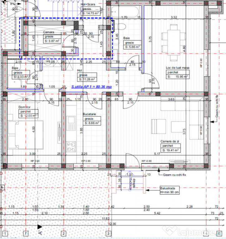 Apartament 3 camere, decomandat – 81 mp utili - 70 mp grad