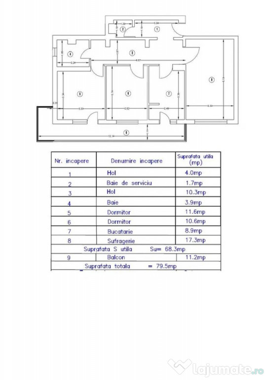 Republicii-z. p. M. Viteazul - 3cam, cf1A, dec,2/4 - 95000eu