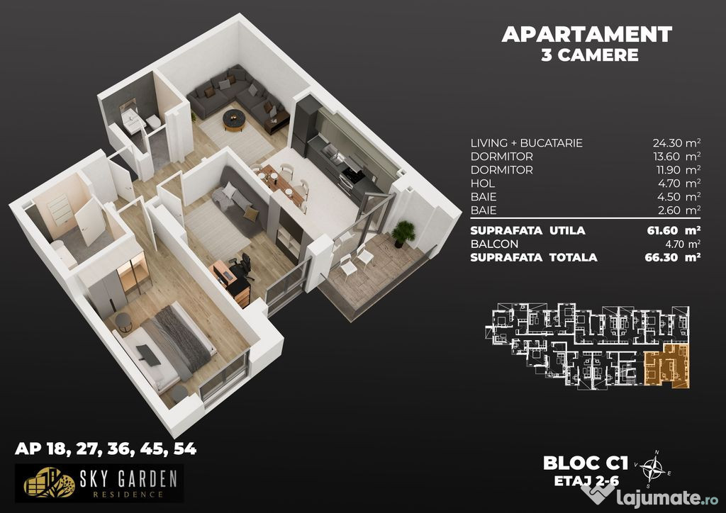 3cam,2bai, dec.(living deschis cu buc), la 3min de metrou...