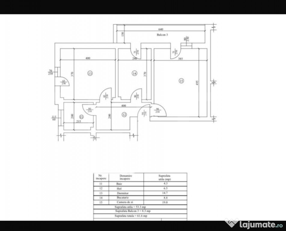 Apartament 2 camere, decomandat, 61 mp, cartier Veteranilor,