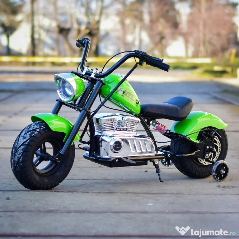 Motocicleta Kinderauto Old School, 300W, 24V, cu roti gonflabile Green
