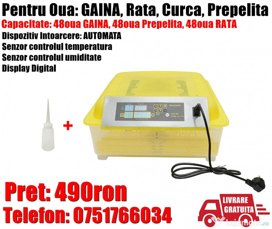 Incubator Clocitoare 48 Oua Gaina 132 Oua Prepelita Intoarcere Automat