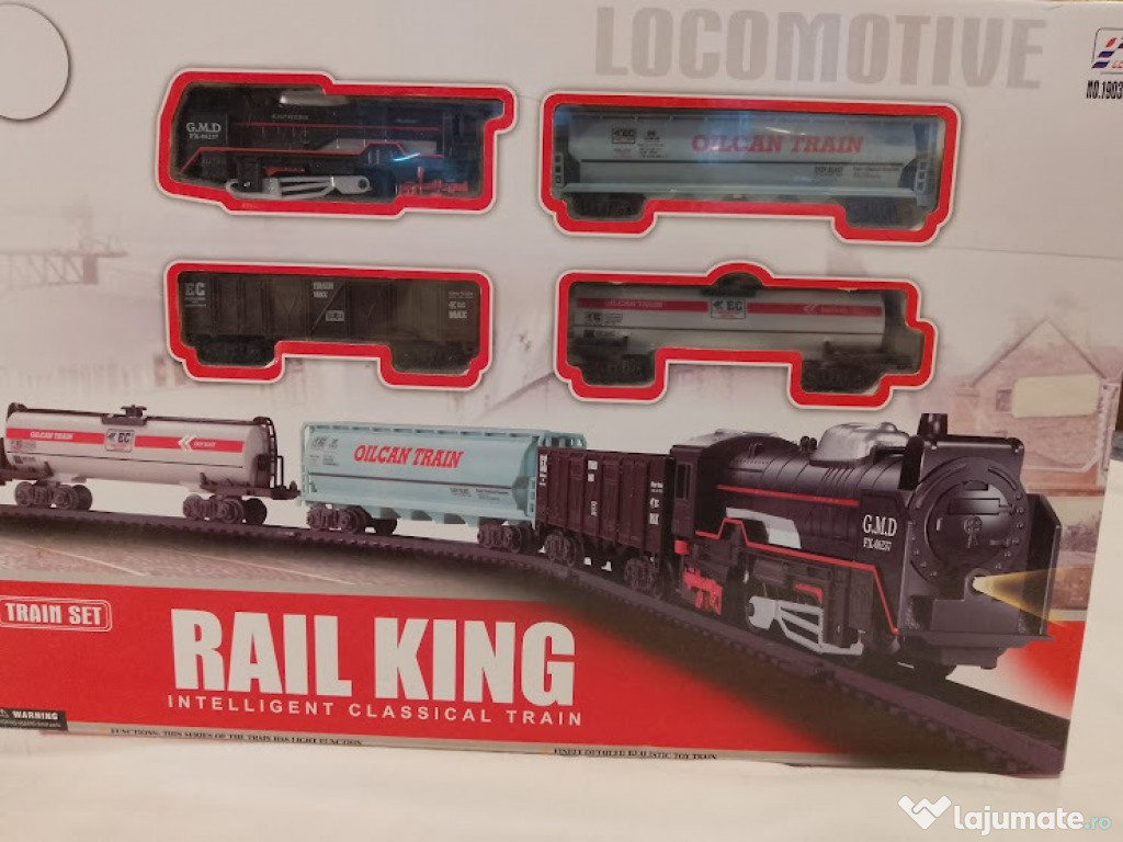 Set Trenuleț Electric Rail King – 19 piese, Traseu Mare, Funcțional