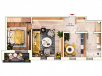 Apartament 2 camere decomandate, 55 mp, 4 mp balcon, parcare
