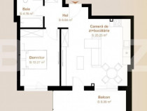 Apartament 2 camere cu CF, 49,92 mp + balcon 9,39, zona Vivo