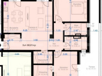 Apartament 3 camere, 99 mp utili,terasa de 43 mp, zona Aradu