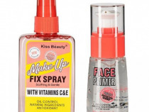 Set Spray fixare si baza de machiaj, Kiss Beauty, Vitamina C si E
