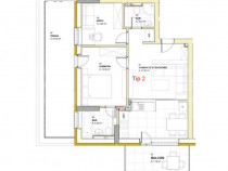 Apartament cu 3 camere, 55,51 mp, terasa 57,52 mp, balcon, z