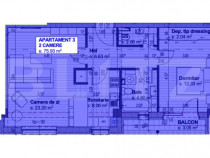 Apartament Nou, 62 mp utili, 2 camere decomandat Bloc Rezide