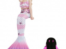 Set 4 piese Costum Sirena Ariel THK®, Scoici, Roz, 140 cm