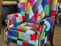 Set canapea si fotoliu Chesterfield, Multicolor Piele naturală