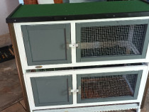 Cușcă de iepuri exterior noua nouța, cu etaj, cu tăvițe și scărițe.