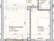 Apartament 2 camere, 50 mp + balcon 5 mp,bloc NZEB, etaj 2/3