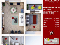 Studio 45 mp + 2 balcoane