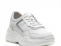 Pantof sport piele naturala alb, talpa groasa