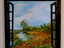 "Privind frumusetea naturii de la fereastra", pictura
