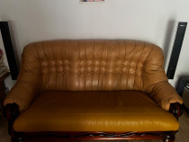Set canapea extensibilă cu fotolii din piele naturală