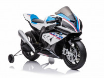 Motocicleta electrica BMW HP4 2x 45W 12V cu roti moi, scaun tapitat