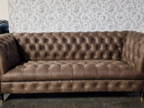 Canapea Chesterfield Clinton, 3 locuri, Soft letaher Yacht Brown