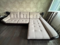 Canapea coltar, pat extensibil, lada depozitare, 295 x 95 x 185 cm