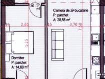 Apartament cu 2 camere, balcon 9 mp + parcare, Soporului–