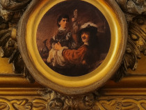 Oglindă monumentală baroc/revival cca. 1870–1910, medalion pictat